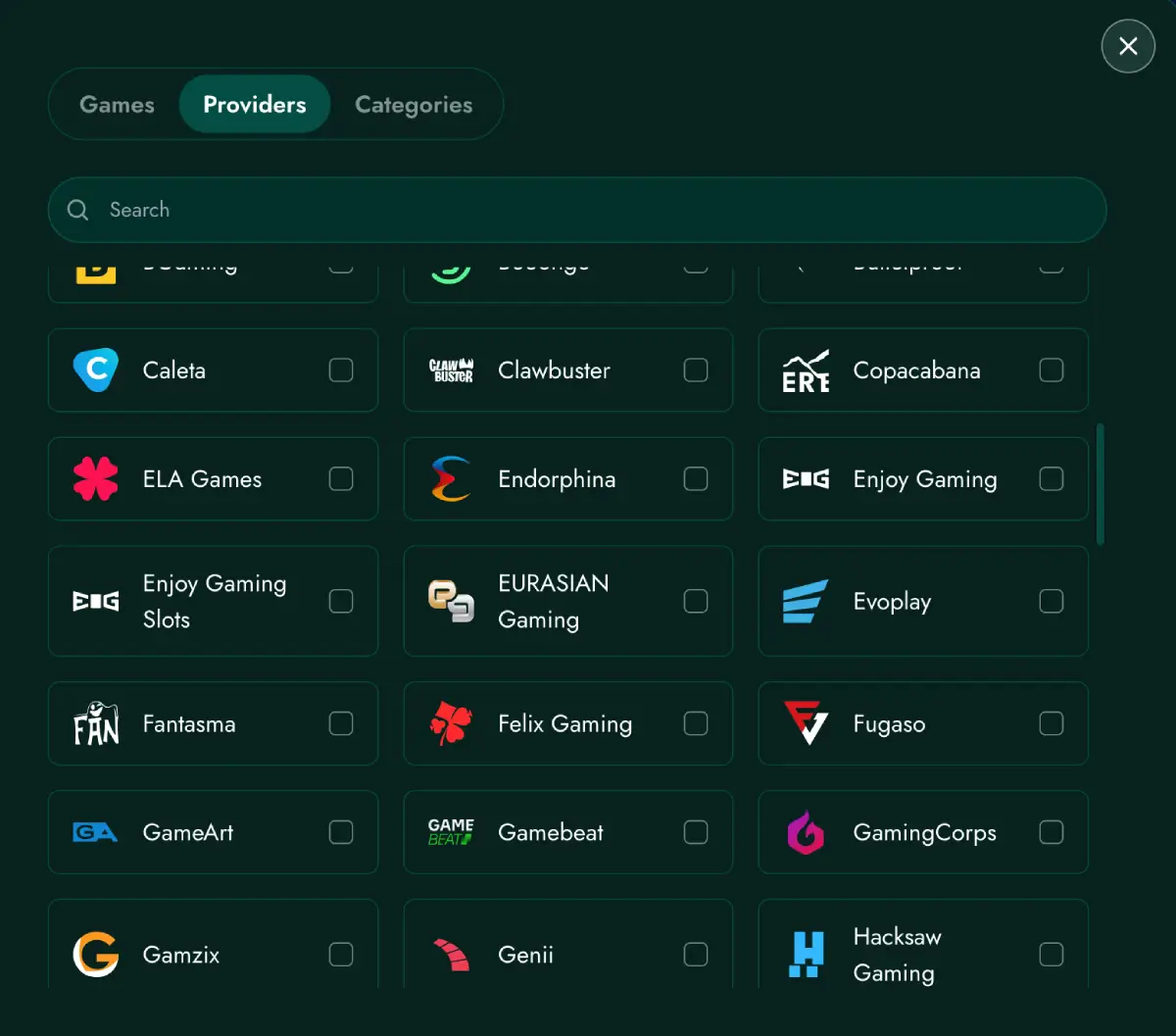CrownGreen Casino Blackjack screenshot - providers